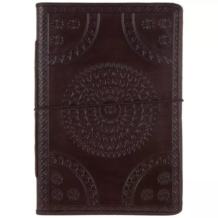Hand Made Embossed Leather Sketchbook - 6 1/2" x 9 1/2" - Indian Buffalo Leather.