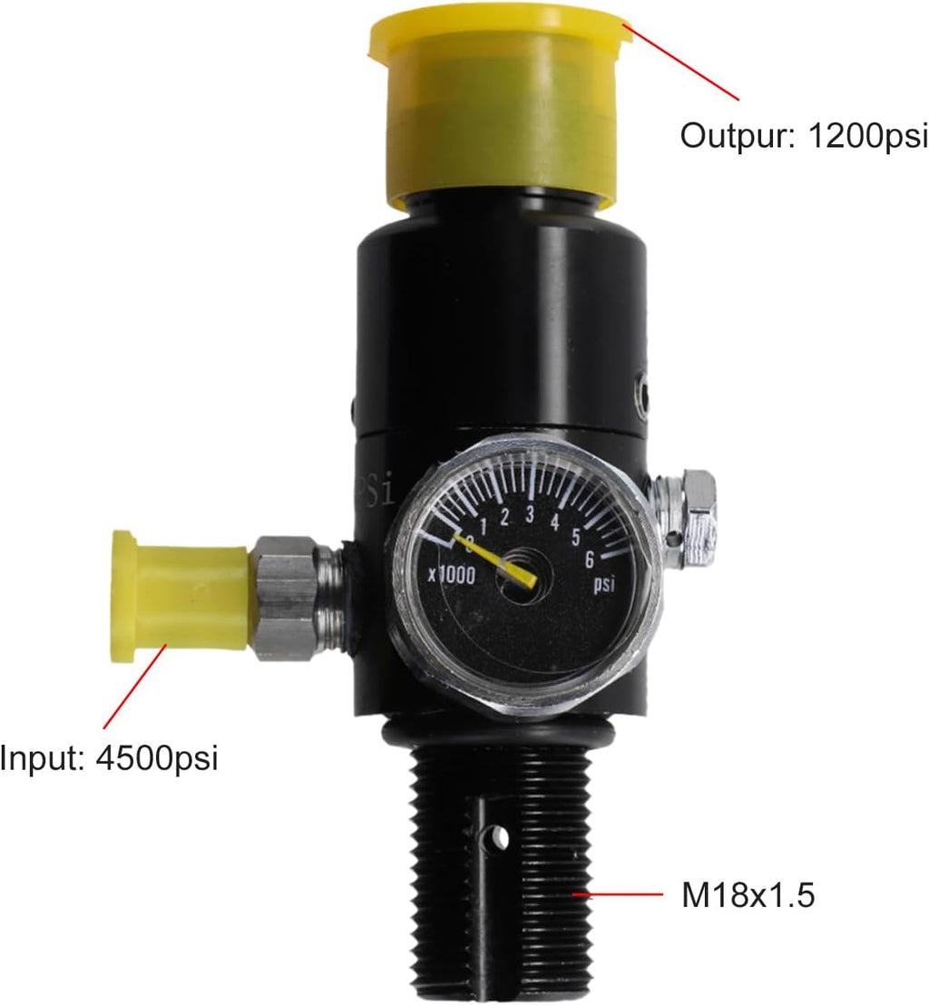 HPA Tank Regulator, Input 4500psi Output 1200Psi Tank Regulator Air Tank Regulator with Gauge HPA Cylinder Regulator