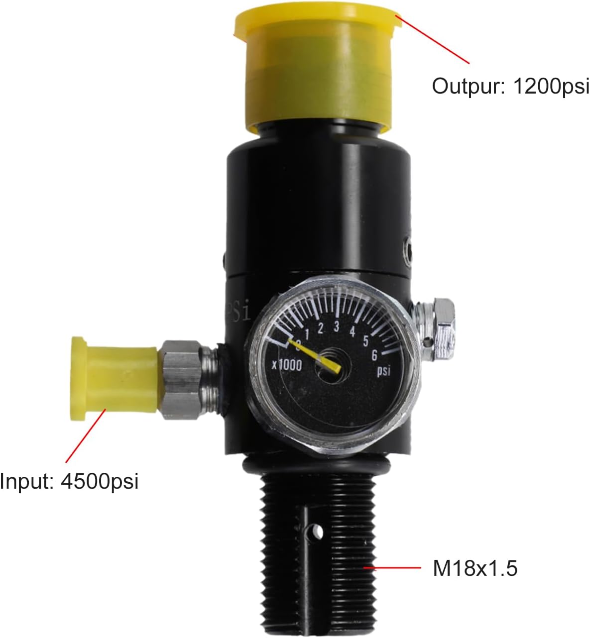 HPA Tank Regulator, Input 4500psi Output 1200Psi Tank Regulator Air Tank Regulator with Gauge HPA Cylinder Regulator