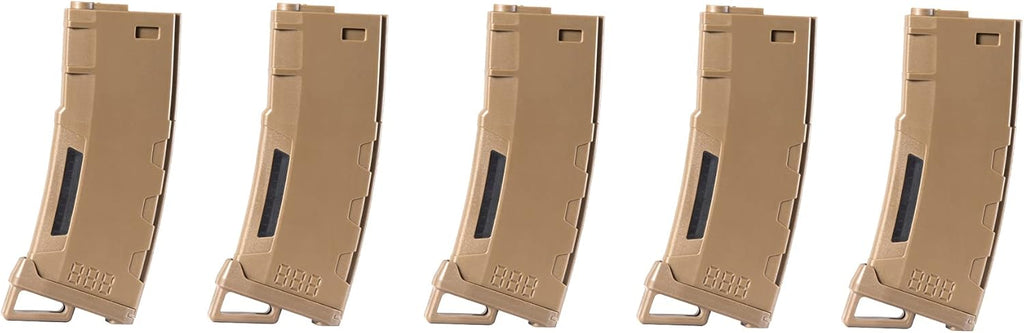 Lancer Tactical Airsoft M4 M16 Series Polymer 130 Round Transparent Window High Speed Mid-Cap Airsoft Magazine- Pack of 5