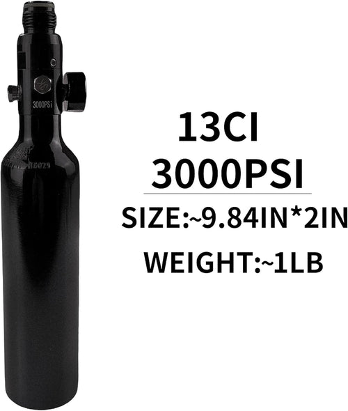 13ci Paintball Tank,Aluminum HPA Tank,13ci/3000psi Compressed Paintball Air Tank with 800Psi Output Regulator for Airgun Airsoft