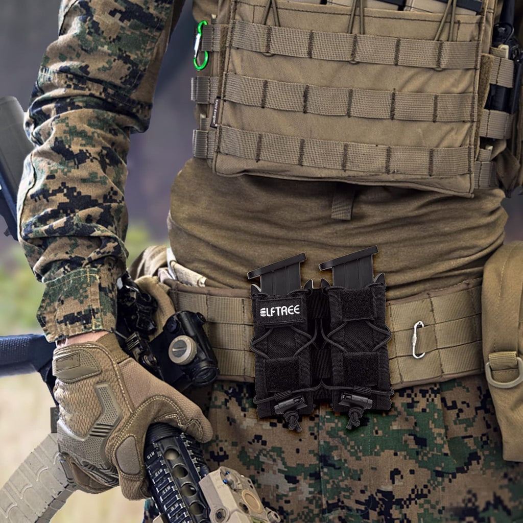 Pistol Double Magazine Holster, Universal 9MM Single/Dual Stack Gun Mag Pouch, Open-Top Handgun Ammo Holder with Rapid Response and Compatible MOLLE