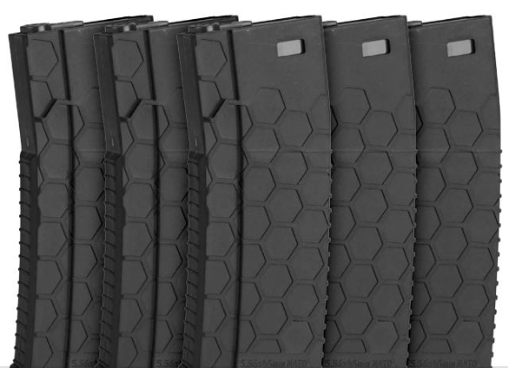 Hexmag Airsoft 120rds Polymer Mid-Cap Magazine for M4 / M16 Series Airsoft AEG Rifles (5 Pack)